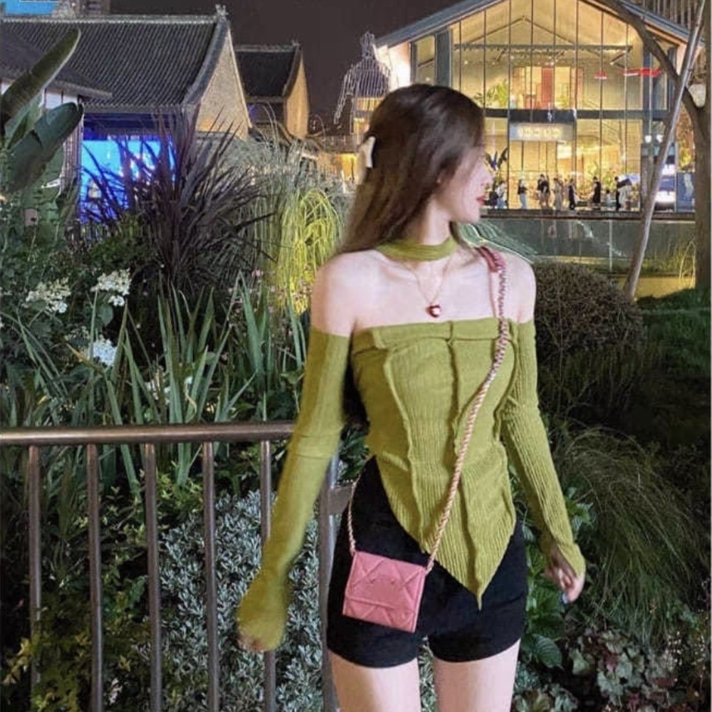 Green Off-Shoulder Crop Top NWT